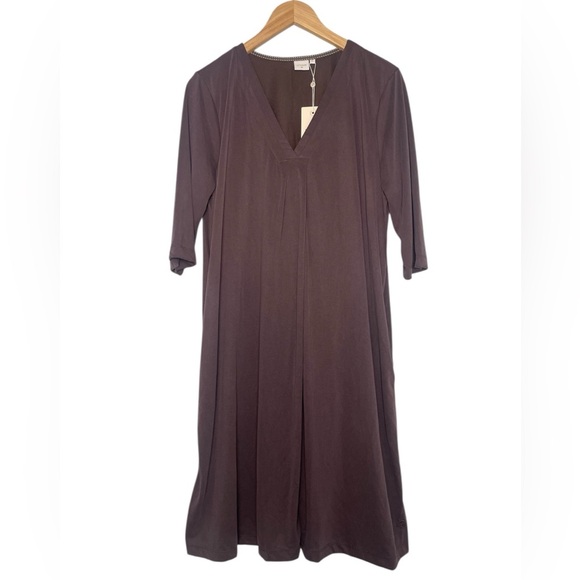 cream | V Neck Modal Shift Dress Java Brown NWT Casual Contemporary Lightweight - Picture 1 of 8